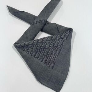 Vintage Handkerchief Man Dior Logo Gray Monogram Pocket Square Cotton 18”
